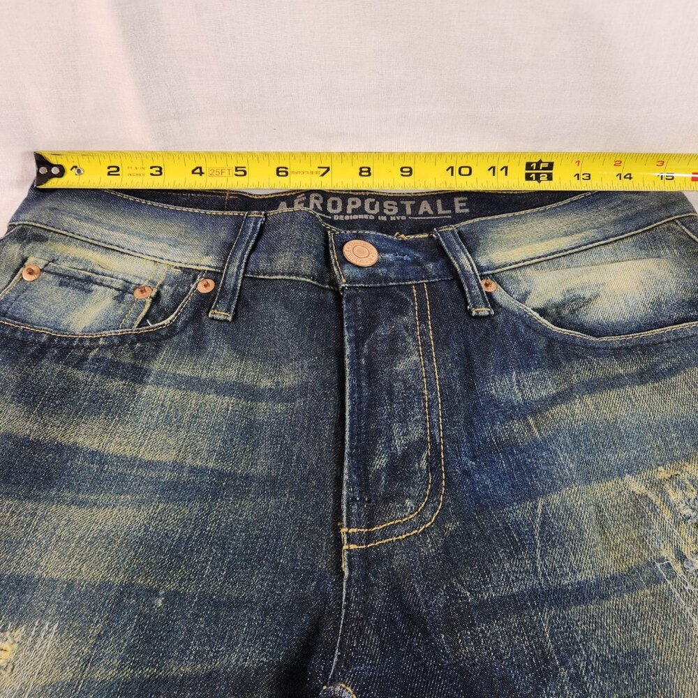 Aeropostale Slim Straight Leg Distressed Jeans Size 30 x 30 Blue 5-Pocket Mens - Picture 2 of 14